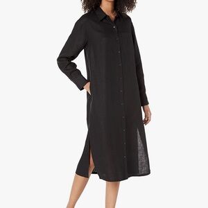 100% Linen Shirt Dress The Drop Fiona Dress XL Black